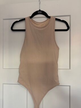 Ribbed tank Bra Bodysuit in Nude